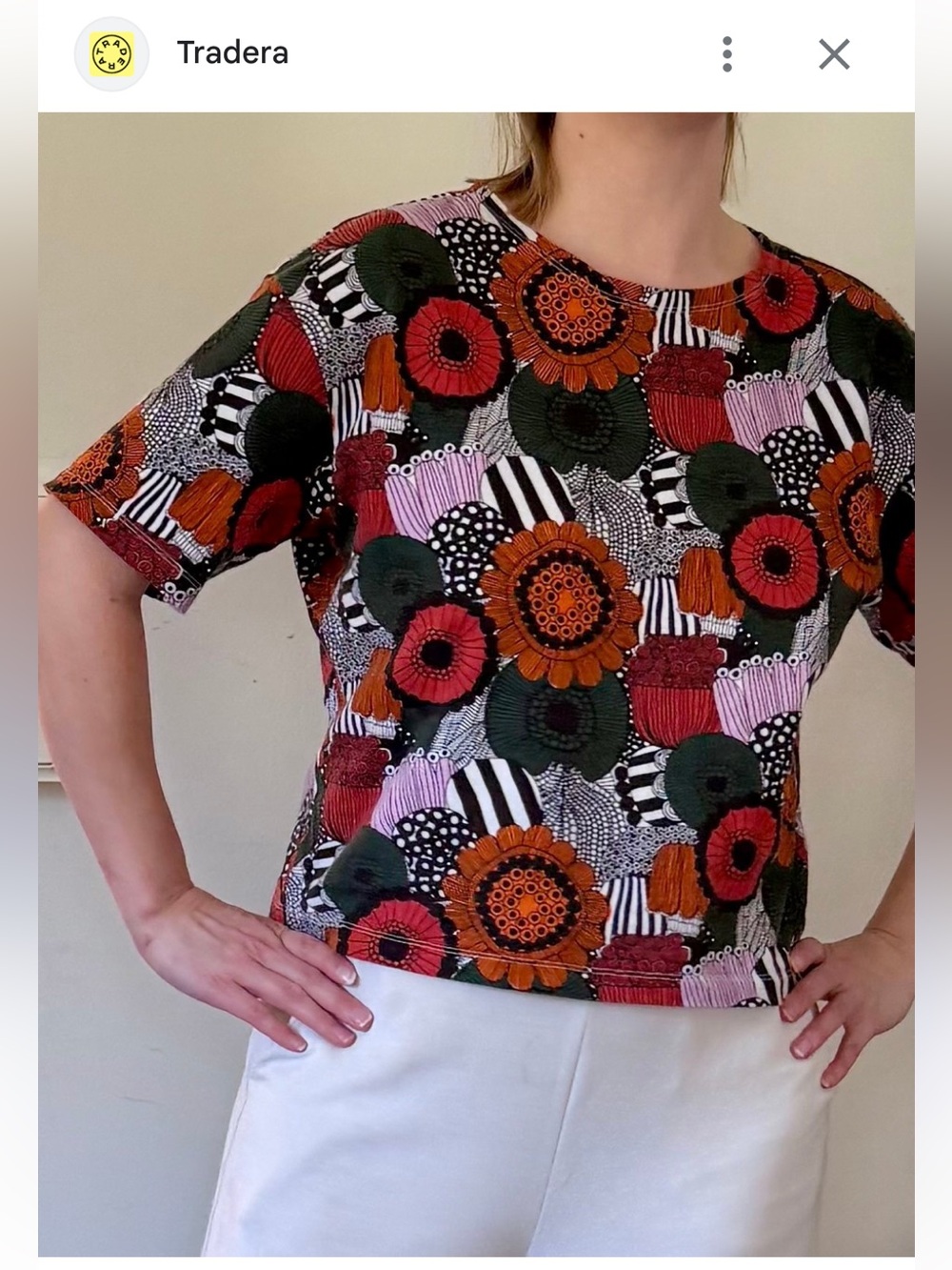 Marimekko Orange and Green Floral Short Sleeve Tee